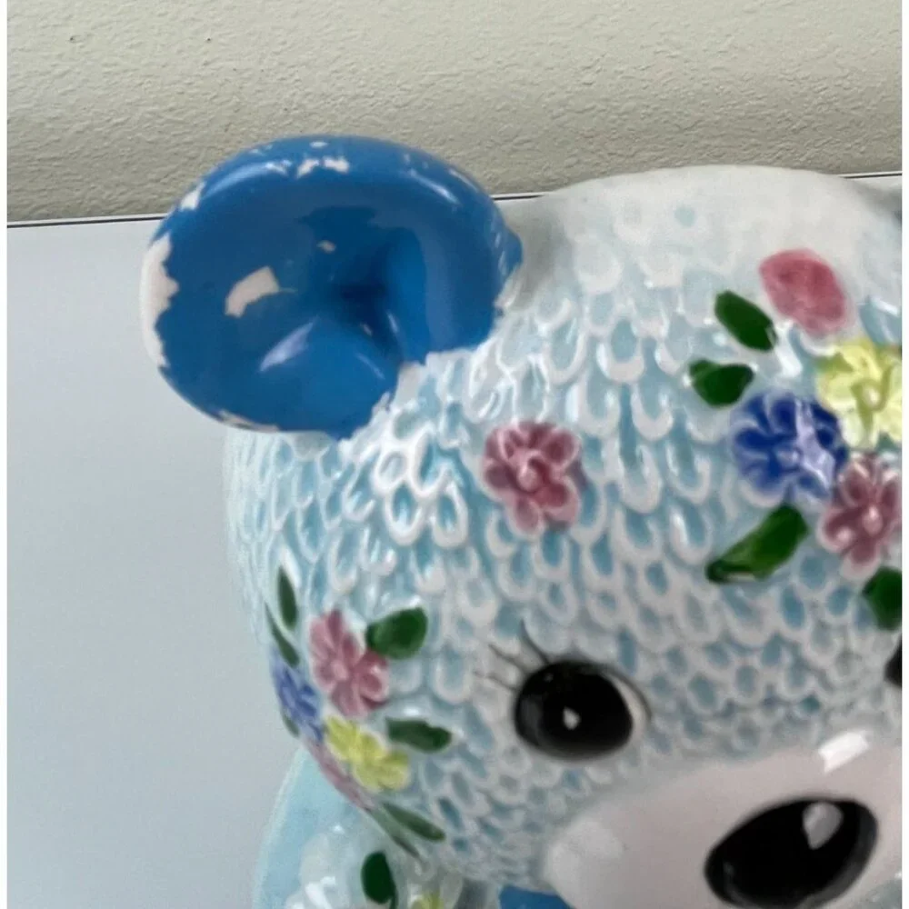 Vintage Napcoware Ceramic Blue Floral Bear Planter Orig. Sticker Home Decor